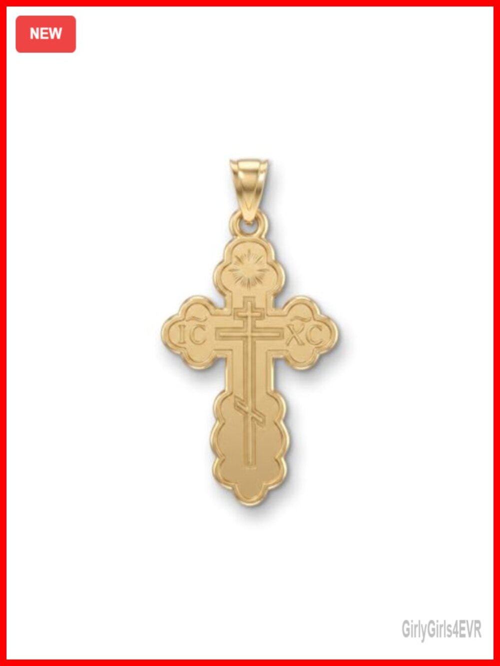 14K Yellow Gold Orthodox Cross Pendant Double-Bonded 1.25in Bail Clasp